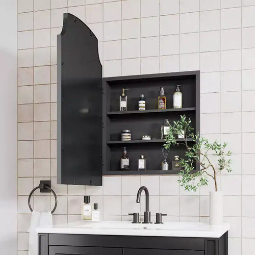 Armoire à pharmacie encadrée en métal 20x30 pouces - Armoire de salle de bain avec miroir et rangement, à fixer au mur ou encastrable, noir