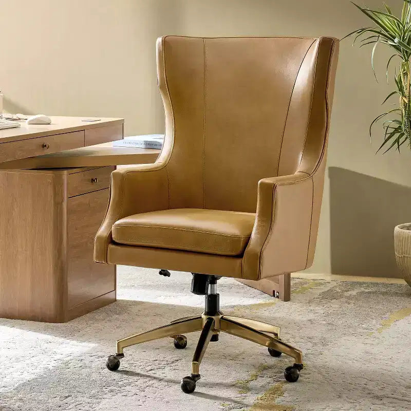 Chaise de bureau Gonzalo en cuir véritable avec dossier haut|ARTFUL LIVING DESIGNS