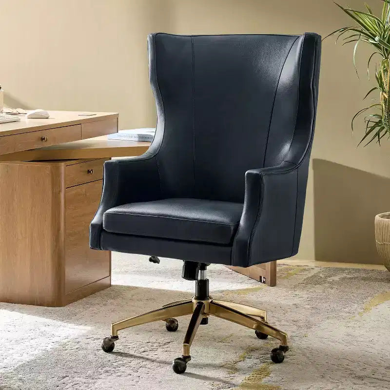 Chaise de bureau Gonzalo en cuir véritable avec dossier haut|ARTFUL LIVING DESIGNS