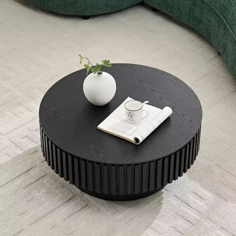 31.49 Table Basse Ronde Cannelée avec Rangement Caché, Table Basse Piédestal Moderne pour Salon, Appartement - Panipeachy