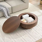 31.49 Table Basse Ronde Cannelée avec Rangement Caché, Table Basse Piédestal Moderne pour Salon, Appartement - Panipeachy