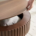 31.49 Table Basse Ronde Cannelée avec Rangement Caché, Table Basse Piédestal Moderne pour Salon, Appartement - Panipeachy