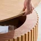 31.49 Table Basse Ronde Cannelée avec Rangement Caché, Table Basse Piédestal Moderne pour Salon, Appartement - Panipeachy