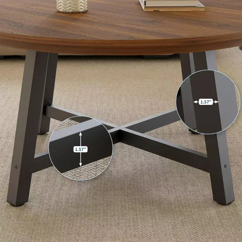Table basse ronde de 36 po, grandes tables d'appoint avec pieds réglables, tables de salon avec pieds épaissis et grain de bois design, facile à assembler