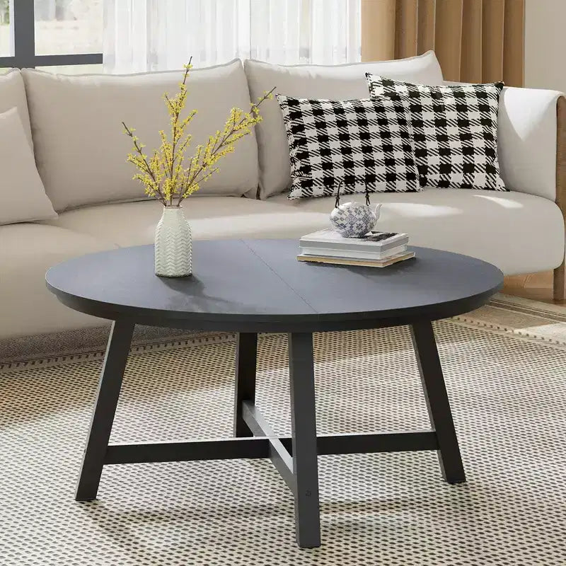 Table basse ronde de 36 po, grandes tables d'appoint avec pieds réglables, tables de salon avec pieds épaissis et grain de bois design, facile à assembler