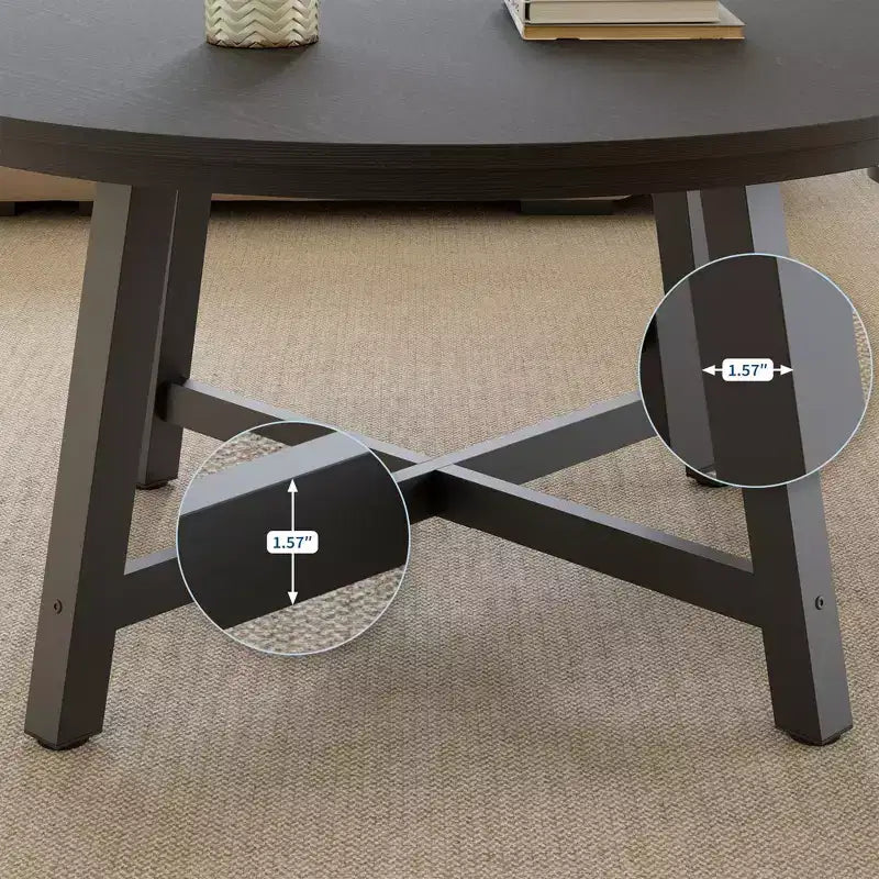 Table basse ronde de 36 po, grandes tables d'appoint avec pieds réglables, tables de salon avec pieds épaissis et grain de bois design, facile à assembler