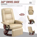 Fauteuil inclinable manuel en similicuir, fauteuil de salon pivotant et réglable avec repose-pieds, accoudoirs et base en bois enveloppée pour salon