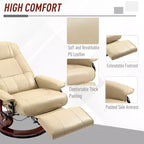 Fauteuil inclinable manuel en similicuir, fauteuil de salon pivotant et réglable avec repose-pieds, accoudoirs et base en bois enveloppée pour salon