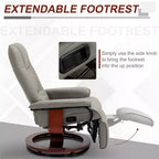 Fauteuil inclinable manuel en similicuir, fauteuil de salon pivotant et réglable avec repose-pieds, accoudoirs et base en bois enveloppée pour salon