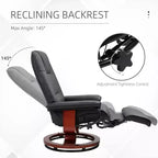 Fauteuil inclinable manuel en similicuir, fauteuil de salon pivotant et réglable avec repose-pieds, accoudoirs et base en bois enveloppée pour salon