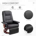 Fauteuil inclinable manuel en similicuir, fauteuil de salon pivotant et réglable avec repose-pieds, accoudoirs et base en bois enveloppée pour salon