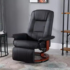 Fauteuil inclinable manuel en similicuir, fauteuil de salon pivotant et réglable avec repose-pieds, accoudoirs et base en bois enveloppée pour salon