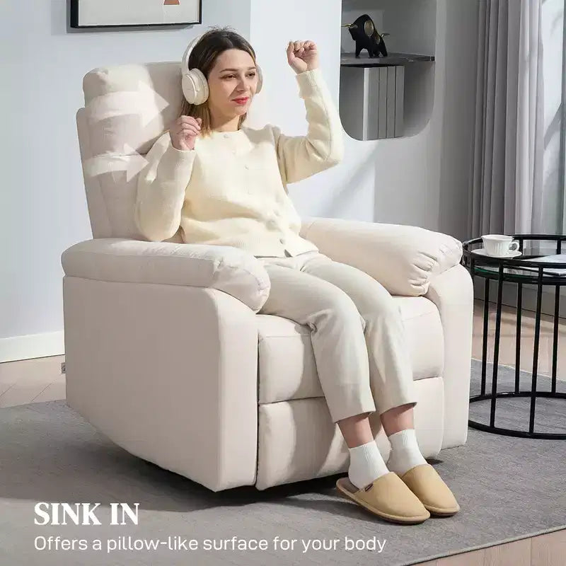Fauteuil inclinable, fauteuil pivotant large, canapé une place surrembourré avec ressorts ensachés, repose-pieds, montage rapide
