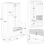 Porte-manteau élégant Okak avec banc relevable, patère avec armoire à chaussures et étagères réglables, porte-manteau avec crochets de suspension pour entrées, Noir