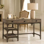 Bureau Royal Hampton en bois et métal avec trois tiroirs et deux étagères latérales, Chêne marron et gris