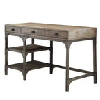 Bureau Royal Hampton en bois et métal avec trois tiroirs et deux étagères latérales, Chêne marron et gris