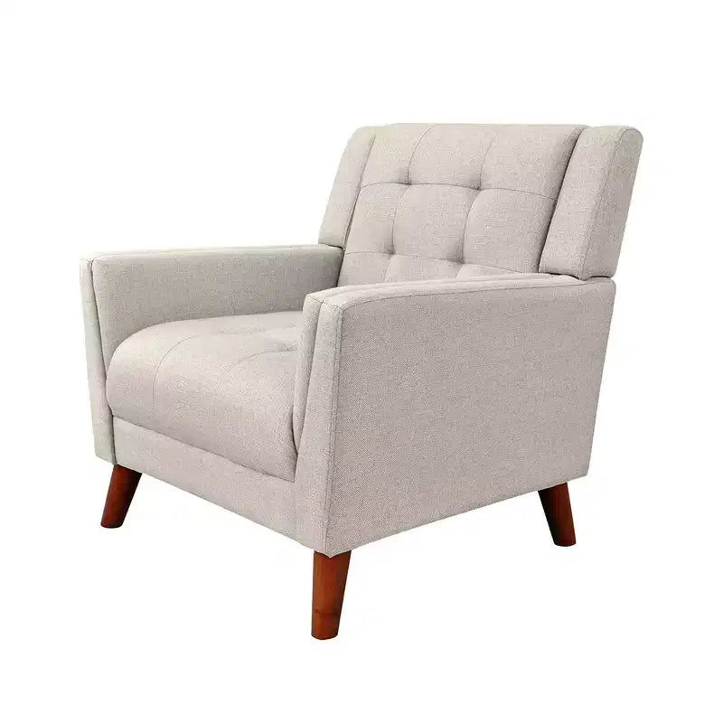 Fauteuil moderne, Fauteuil d'appoint pour salon, Fauteuil capitonné avec pieds fuselés en bois, Canapé de lecture confortable pour chambre, Beige
