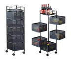 Étagère de Rangement Rotative à 5 Niveaux pour Cuisine, Chariot de Cuisine en Maille Métallique avec Couvercle Supérieur, Rangement sur Roues pour Fruits Légumes et Épicerie
