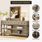 Table console de 53 pouces avec 3 tiroirs, table d'entrée industrielle avec étagères de rangement à 3 niveaux, pour couloir, salon, bureau