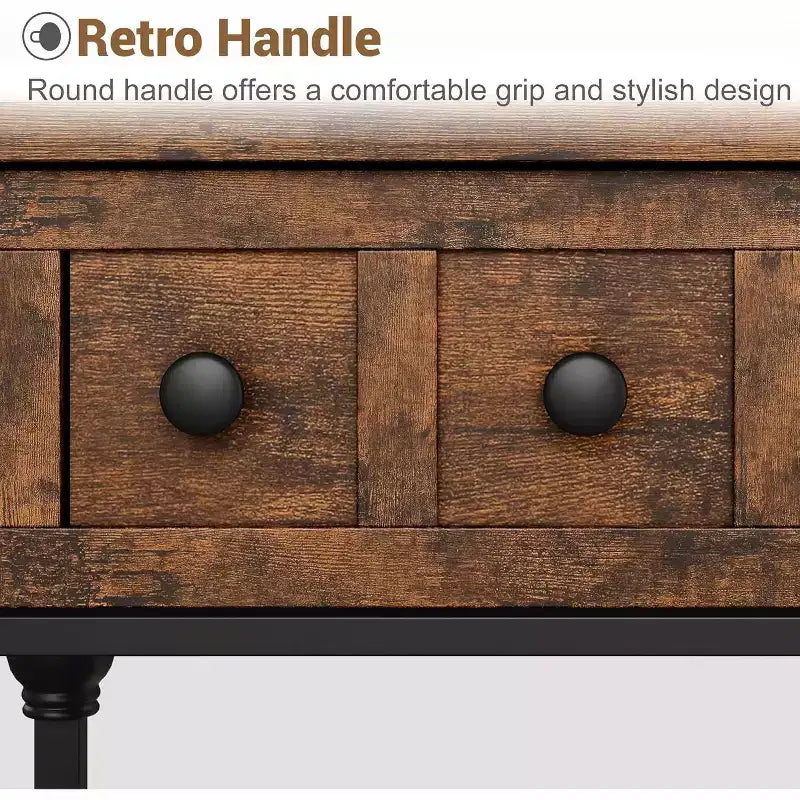 Table console de 53 pouces avec 3 tiroirs, table d'entrée industrielle avec étagères de rangement à 3 niveaux, pour couloir, salon, bureau
