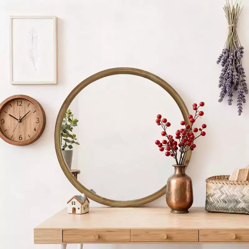Miroir mural rond GDFStudio Meigs 23,62 po, style mi-siècle, avec cadre en bois