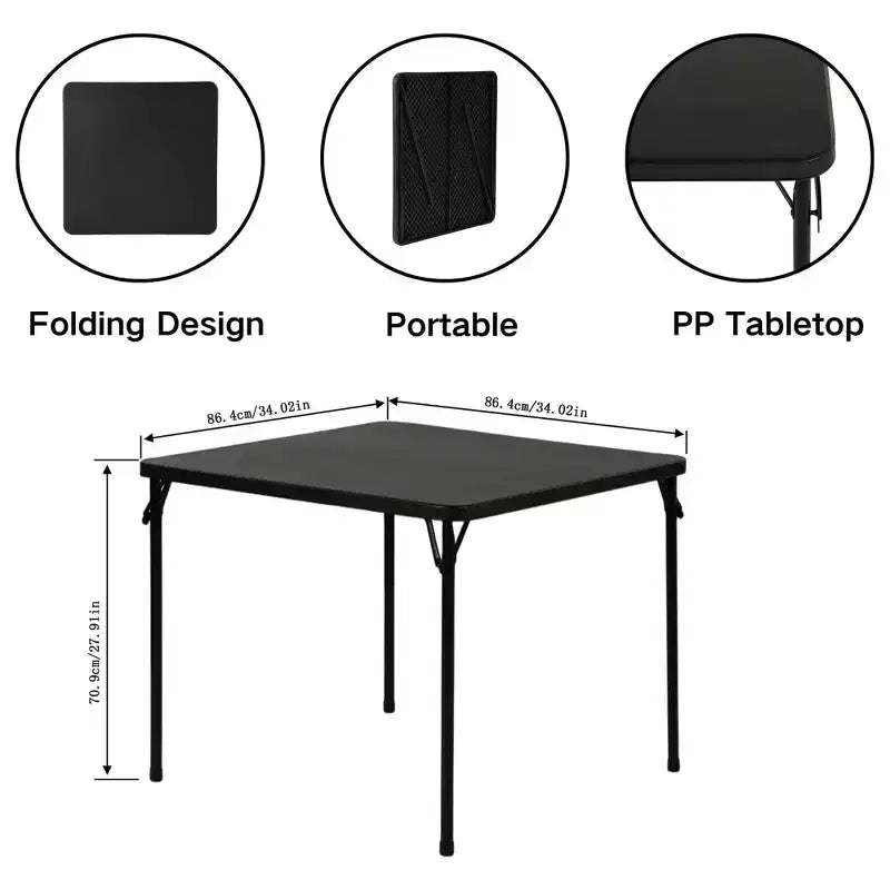 Table pliante FurnitureR de 34 pouces, plateau en PP robuste avec cadre en métal, table utilitaire pliable portable pour pique-nique, fête, événements, petits espaces
