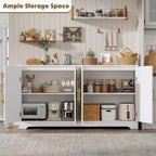Meuble Buffet Commode de 150 cm, Meuble Bar à Café en Bois avec Portes en Rotin, Console d'Entrée, Armoire au Sol pour Salon