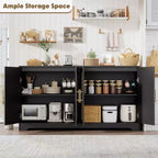 Meuble Buffet Commode de 150 cm, Meuble Bar à Café en Bois avec Portes en Rotin, Console d'Entrée, Armoire au Sol pour Salon