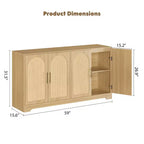 Meuble Buffet Commode de 150 cm, Meuble Bar à Café en Bois avec Portes en Rotin, Console d'Entrée, Armoire au Sol pour Salon