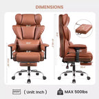 Fauteuil de bureau de direction KERDOM en cuir PU, accoudoirs et repose-pieds réglables, dossier haut et soutien lombaire