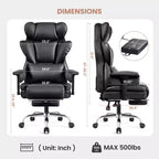 Fauteuil de bureau de direction KERDOM en cuir PU, accoudoirs et repose-pieds réglables, dossier haut et soutien lombaire