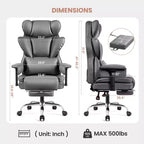 Fauteuil de bureau de direction KERDOM en cuir PU, accoudoirs et repose-pieds réglables, dossier haut et soutien lombaire