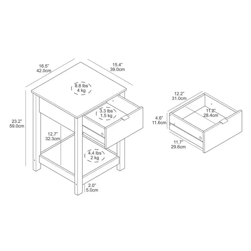 Table de chevet à 1 tiroir et étagère ouverte Galano 16,5 L x 15,4 P x 23,2 H