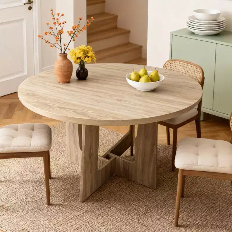 Table à manger ronde pour 4 personnes, table de cuisine en bois de 43 pouces avec base en croix, table de dîner moderne, table de petit-déjeuner pour salle à manger et salon, sans chaise