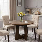 Table à manger ronde pour 4 personnes, table de cuisine en bois de 43 pouces avec base en croix, table de dîner moderne, table de petit-déjeuner pour salle à manger et salon, sans chaise