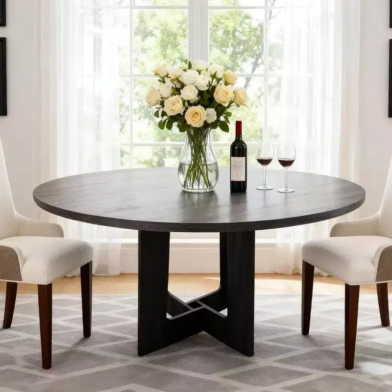 Table à manger ronde pour 4 personnes, table de cuisine en bois de 43 pouces avec base en croix, table de dîner moderne, table de petit-déjeuner pour salle à manger et salon, sans chaise