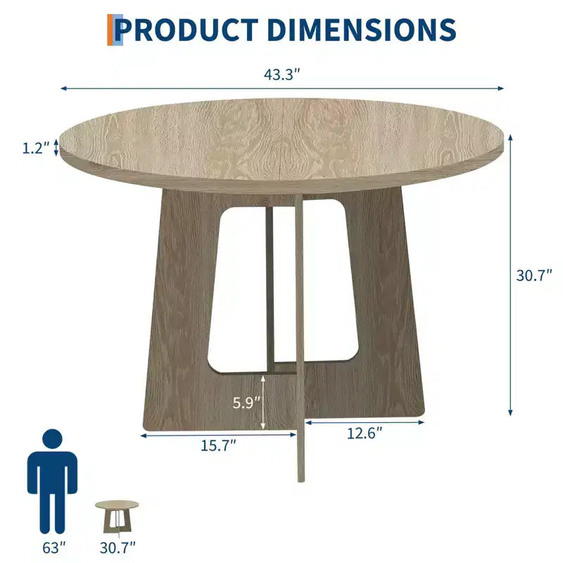 Table à manger ronde pour 4 personnes, table de cuisine en bois de 43 pouces avec base en croix, table de dîner moderne, table de petit-déjeuner pour salle à manger et salon, sans chaise