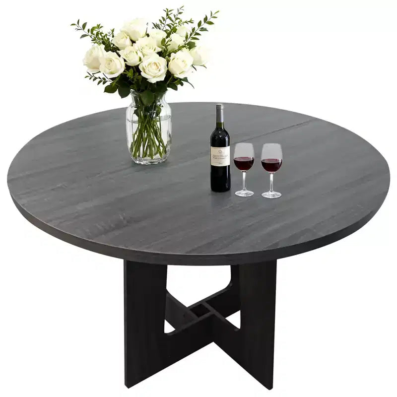 Round Dining Table for 4, 43 Wood Kitchen Table with Cross Base, Modern Dinner Table, Breakfast Table for Dining Room Living Room, No Chair
