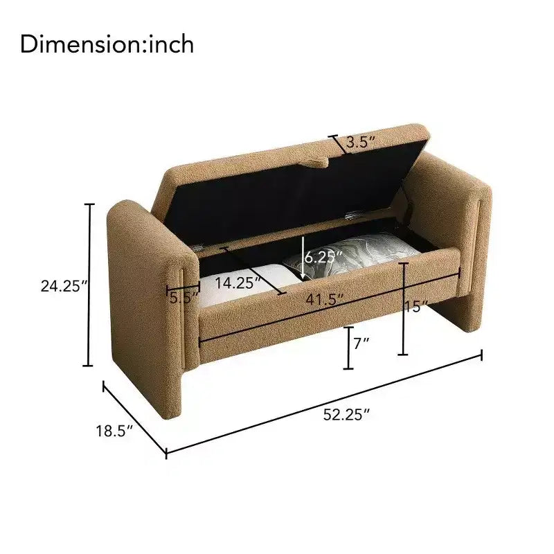 Banc de rangement TUYOHW Teddy, banc ottoman bout de lit de 150 cm avec accoudoirs et rangement, ottoman pour chambre à coucher, salon, couloir