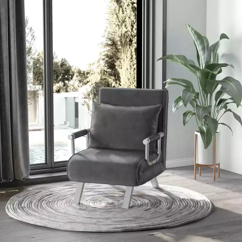 Canapé-Lit Pliant Convertible 5 Positions pour une Personne Fauteuil Chaise Longue avec Oreiller et Cadre en Acier