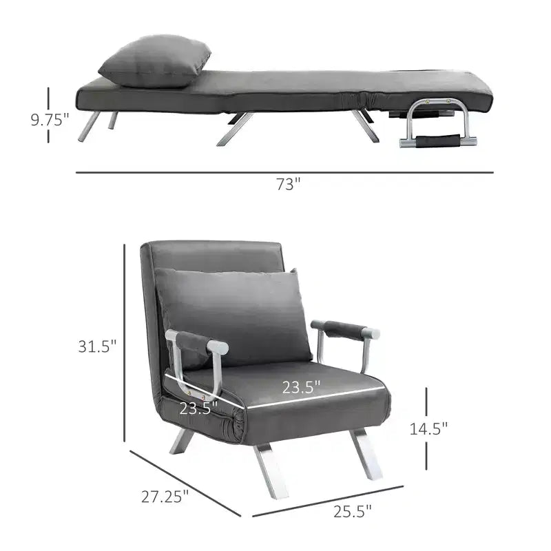 Canapé-Lit Pliant Convertible 5 Positions pour une Personne Fauteuil Chaise Longue avec Oreiller et Cadre en Acier