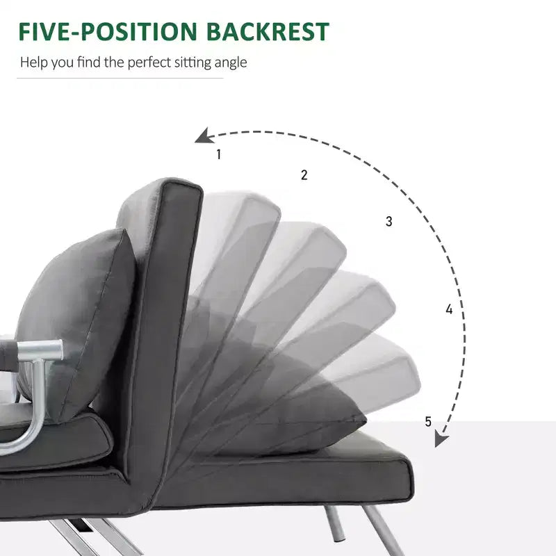 Canapé-Lit Pliant Convertible 5 Positions pour une Personne Fauteuil Chaise Longue avec Oreiller et Cadre en Acier