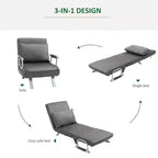 Canapé-Lit Pliant Convertible 5 Positions pour une Personne Fauteuil Chaise Longue avec Oreiller et Cadre en Acier