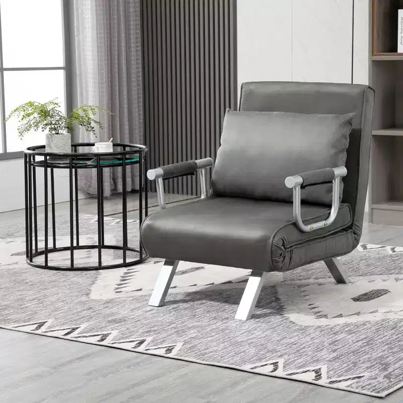 Canapé-Lit Pliant Convertible 5 Positions pour une Personne Fauteuil Chaise Longue avec Oreiller et Cadre en Acier