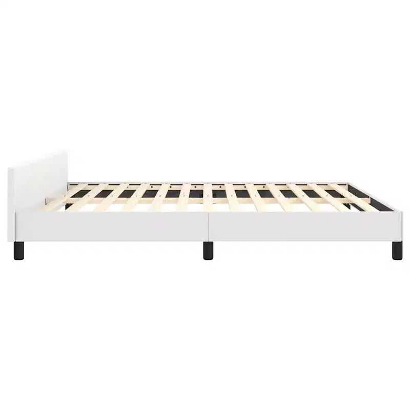 Cadre de lit avec tête de lit en similicuir blanc, format Queen