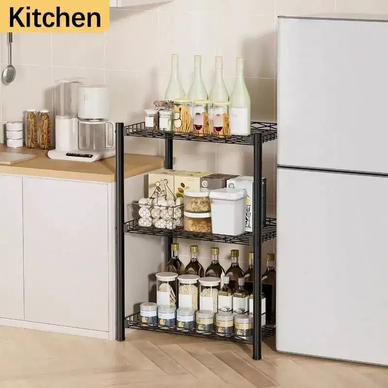 Étagère en Métal à 3 Niveaux, Rangement, Unité de Rayonnage, Étagères Utilitaires Petites, Minces, Stables, Organisateur Maison Cuisine Garage Garde-Manger