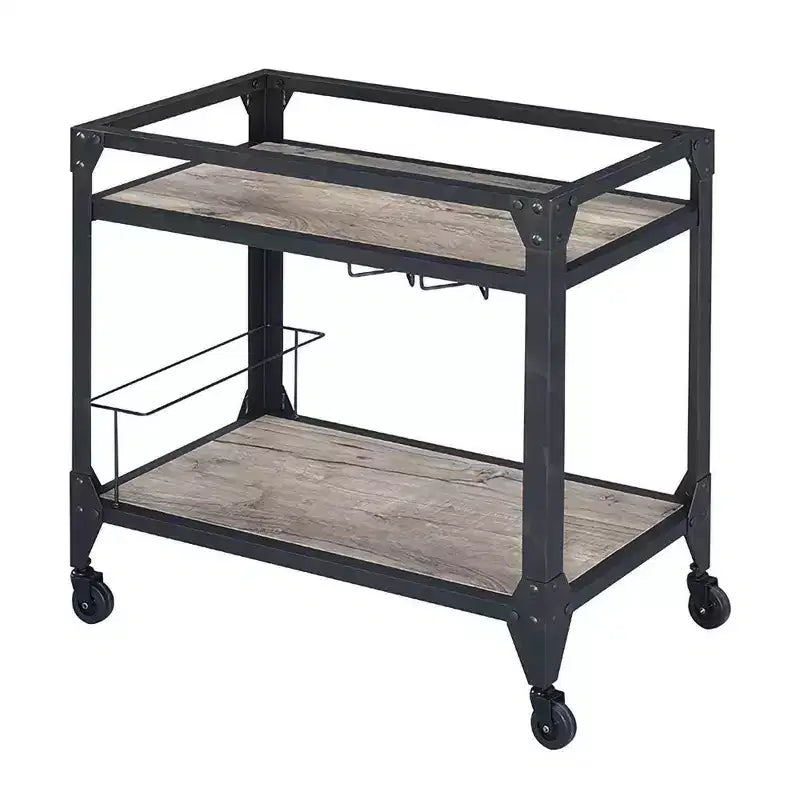 Chariot de service Royal Hampton avec structure métallique et étagères en bois, avec porte-bouteilles, marron et gris