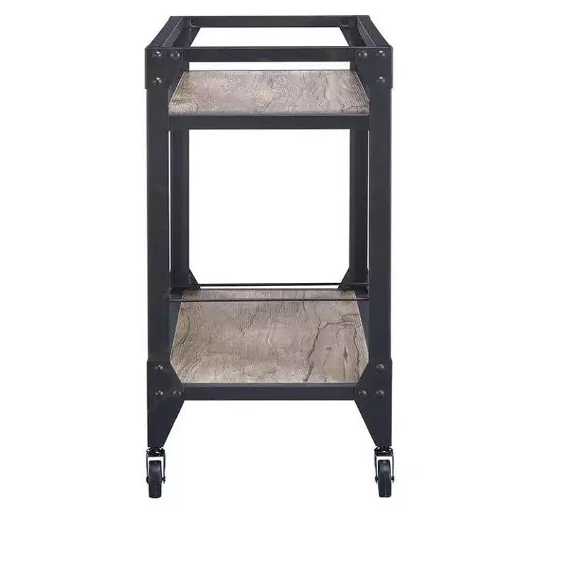 Chariot de service Royal Hampton avec structure métallique et étagères en bois, avec porte-bouteilles, marron et gris