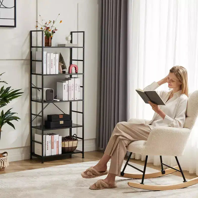 Étagère à Livres Industrielle Autoportante Okak à 5 Niveaux, Organisateur de Rangement Ouvert Classique pour la Maison, le Bureau, la Chambre