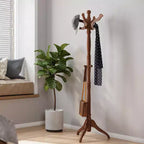 Porte-manteau en bois massif, support autoportant avec 11 crochets et base à trépied, capacité de 55 kg pour l'entrée et le couloir